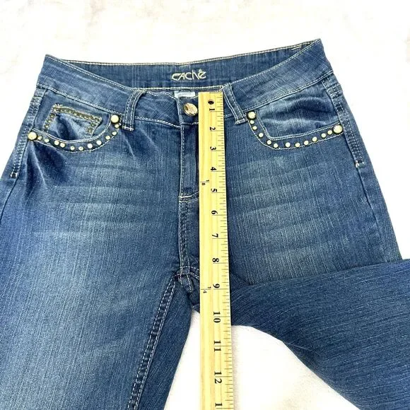 Cache Bootcut Jeans Women’s Blue Denim Stretch Rhinestones Embroidered Sz 2 - Picture 12 of 16